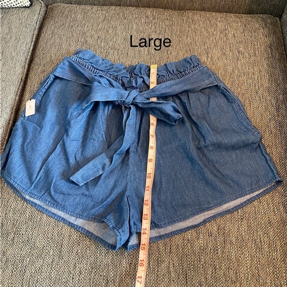 Denim blue Paperbag shorts with tie small medium large NWT New - Picture 10 of 10